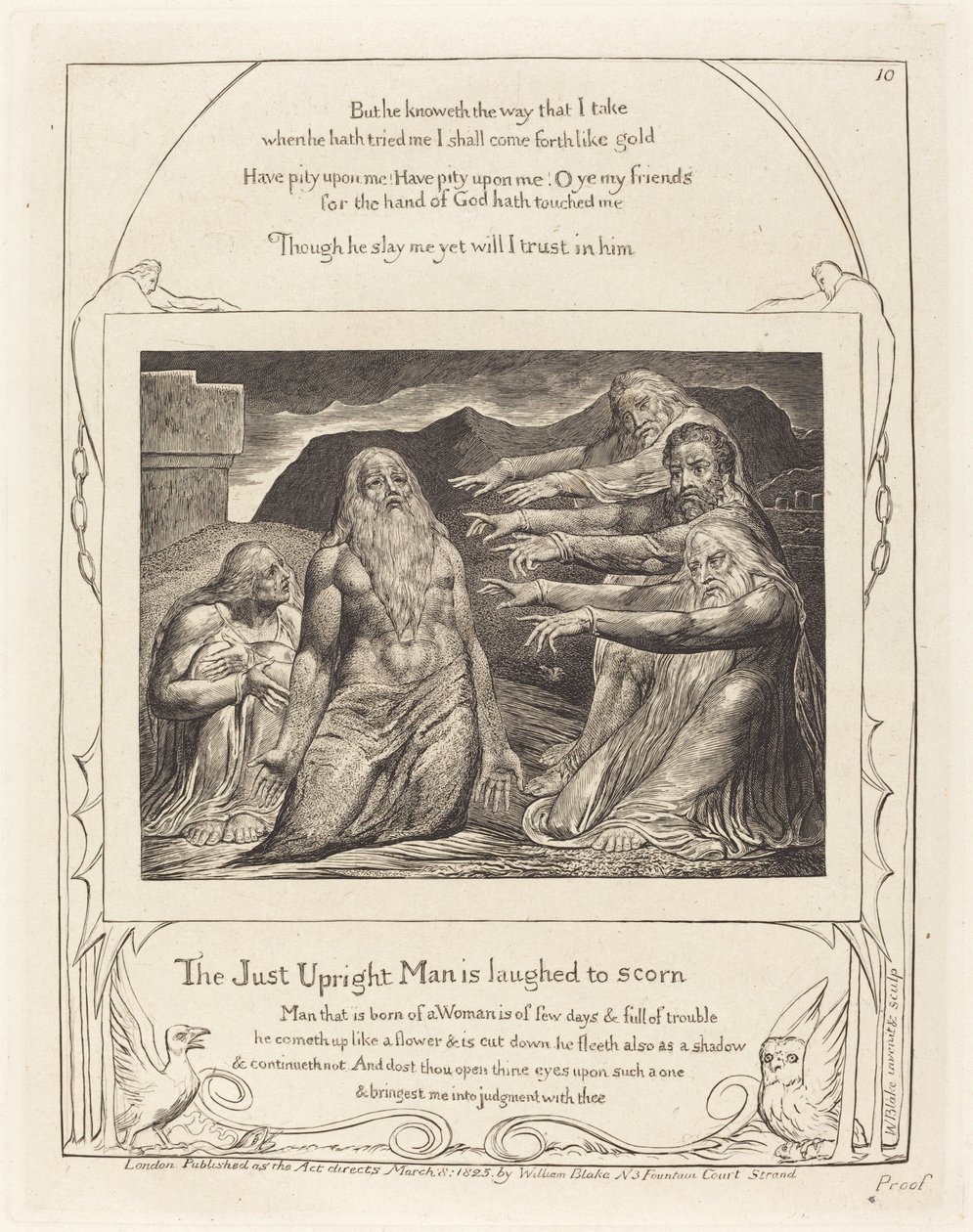 Job berispt door zijn vrienden door William Blake