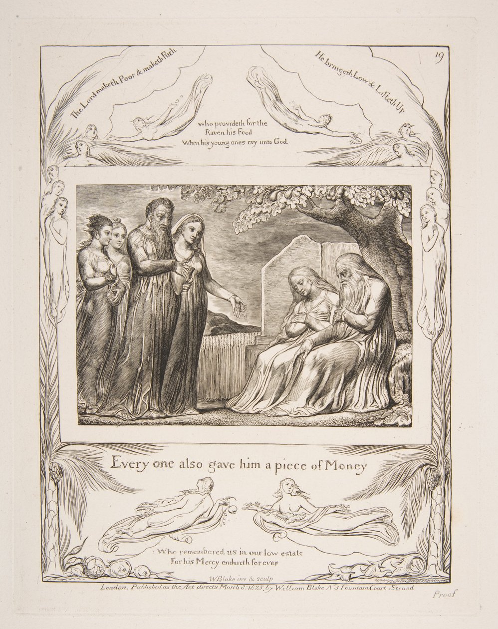 Job aanvaardt liefdadigheid, uit Illustraties van het Boek Job door William Blake