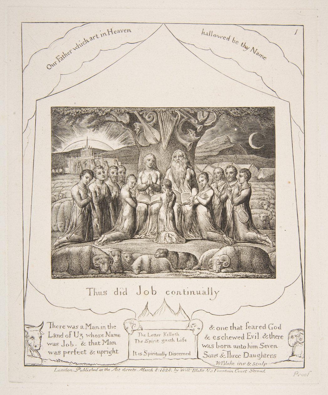 Job en zijn familie, uit Illustraties van het Boek Job, 1825-26 door William Blake