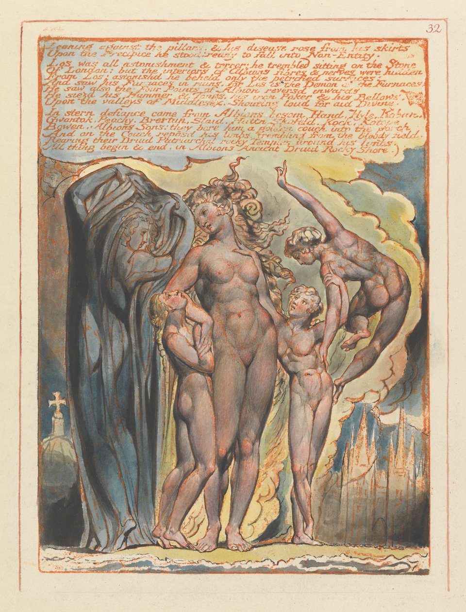 „Leunend tegen de pilaren...” (Plaat 32) door William Blake