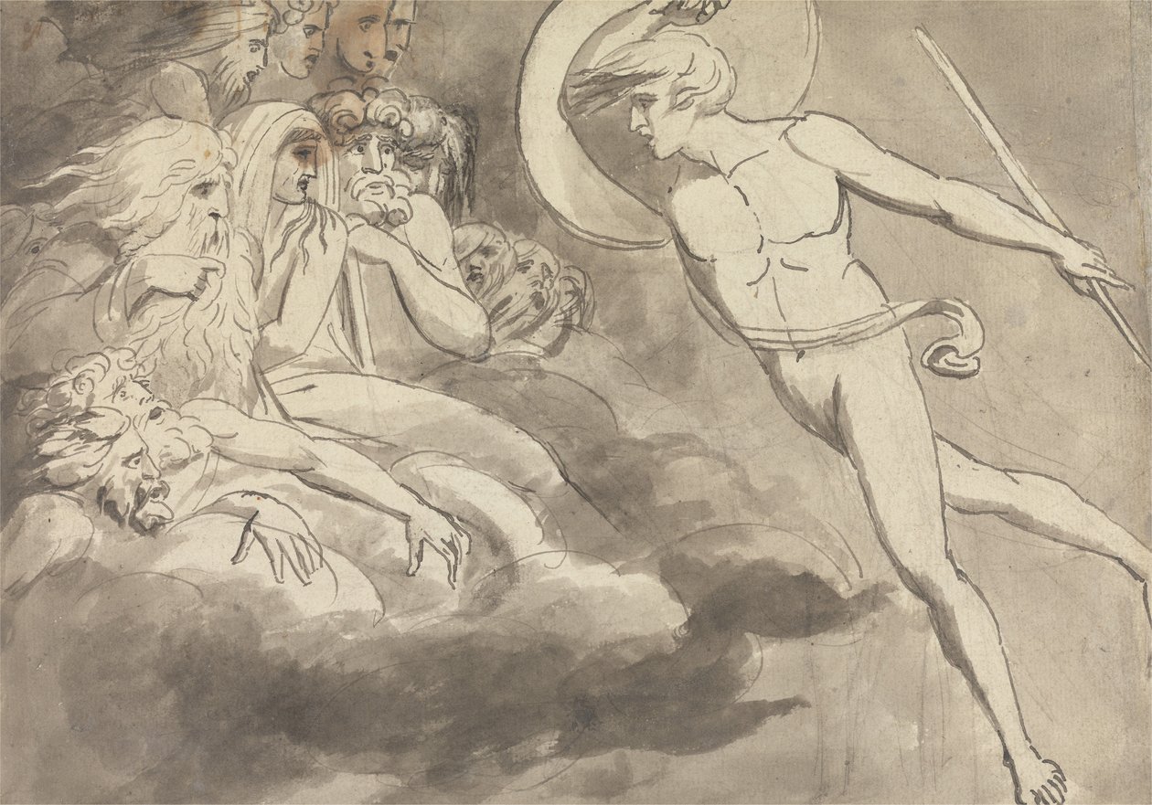 Satan nadert het Hof van Chaos door William Blake