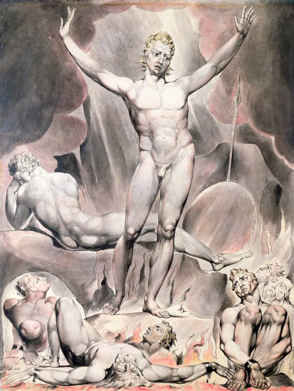 Satan Wekt de Opstandige Engelen, 1808 door William Blake