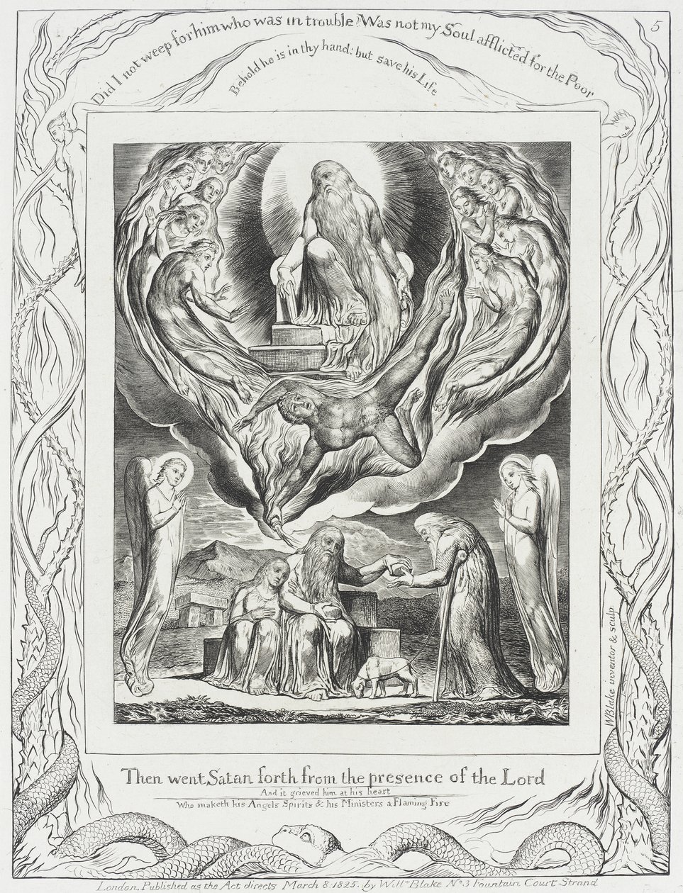 Satan trekt weg uit de aanwezigheid van de Heer door William Blake