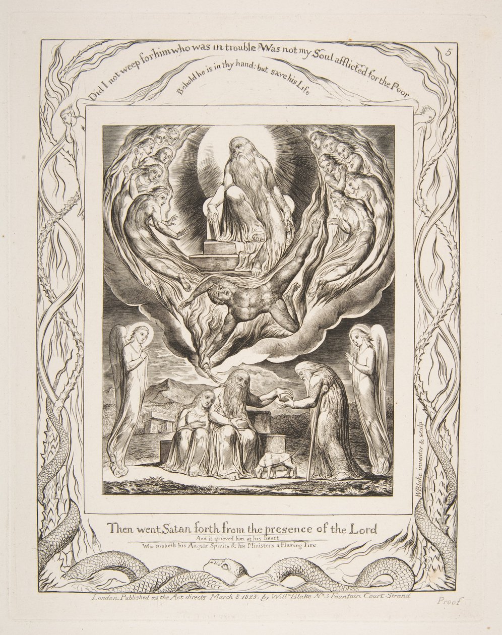Satan vertrekt uit de aanwezigheid van de Heer, uit Illustraties van het Boek Job, 1825-26 door William Blake