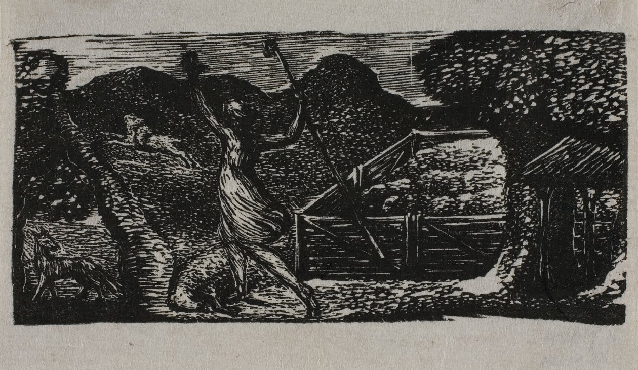Herder Jaagt Wolf Weg, uit De Pastoralen van Vergilius door William Blake