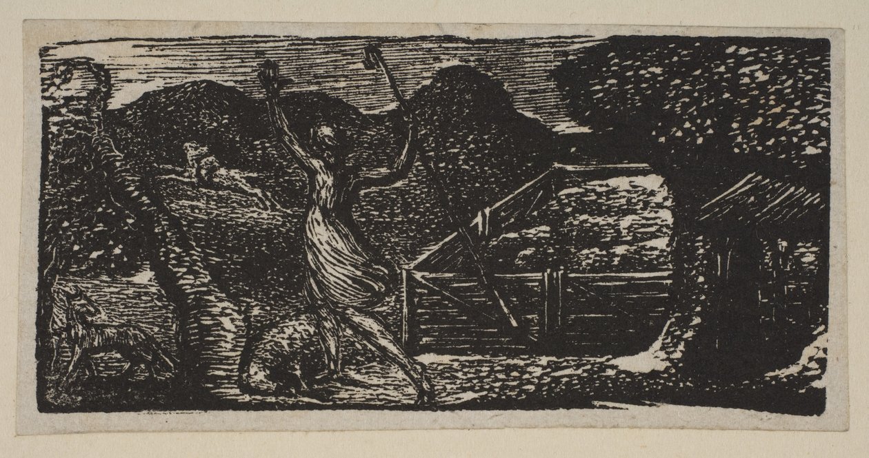 Herder Jaagt een Wolf Weg, uit Thorntons Pastoralen van Vergilius, 1821 door William Blake
