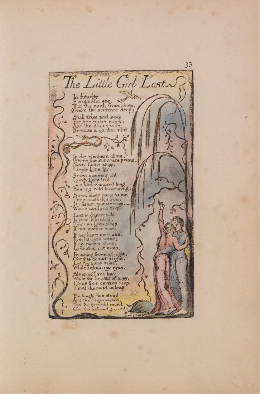 Liederen van Onschuld en Ervaring, Plaat 33, Het kleine meisje verloren (Bentley 34) door William Blake