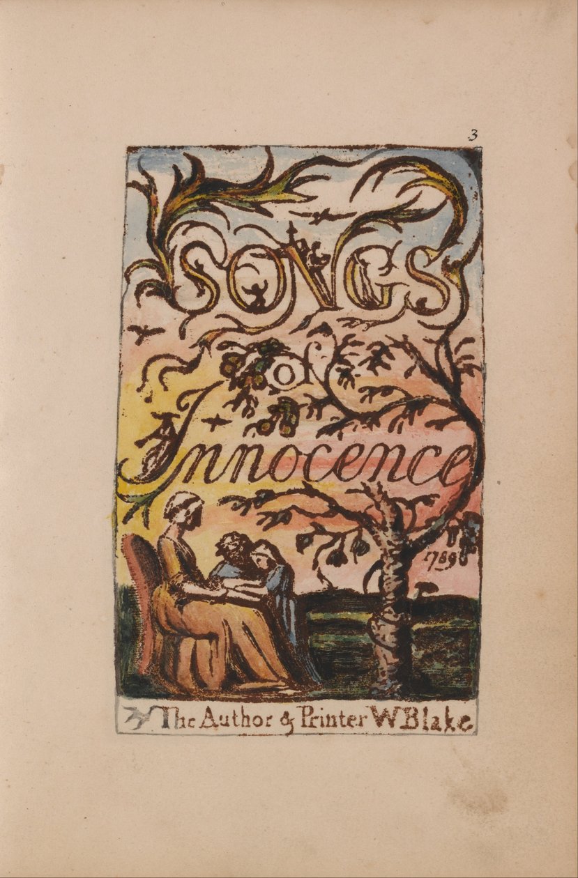 Liederen van Onschuld en Ervaring, Plaat 3, Onschuld Titelpagina (Bentley 3) door William Blake