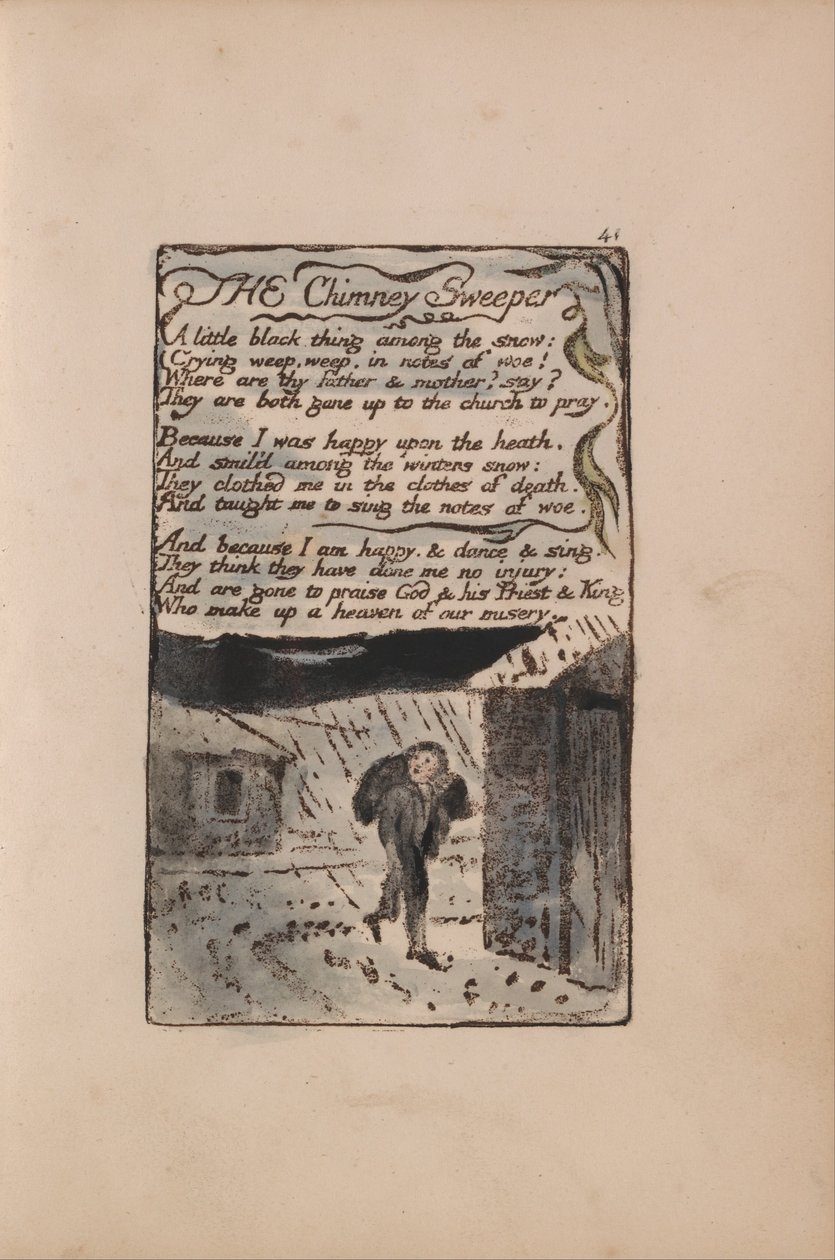 Liederen van Onschuld en Ervaring, Plaat 41, De Schoorsteenveger (Bentley 37) door William Blake