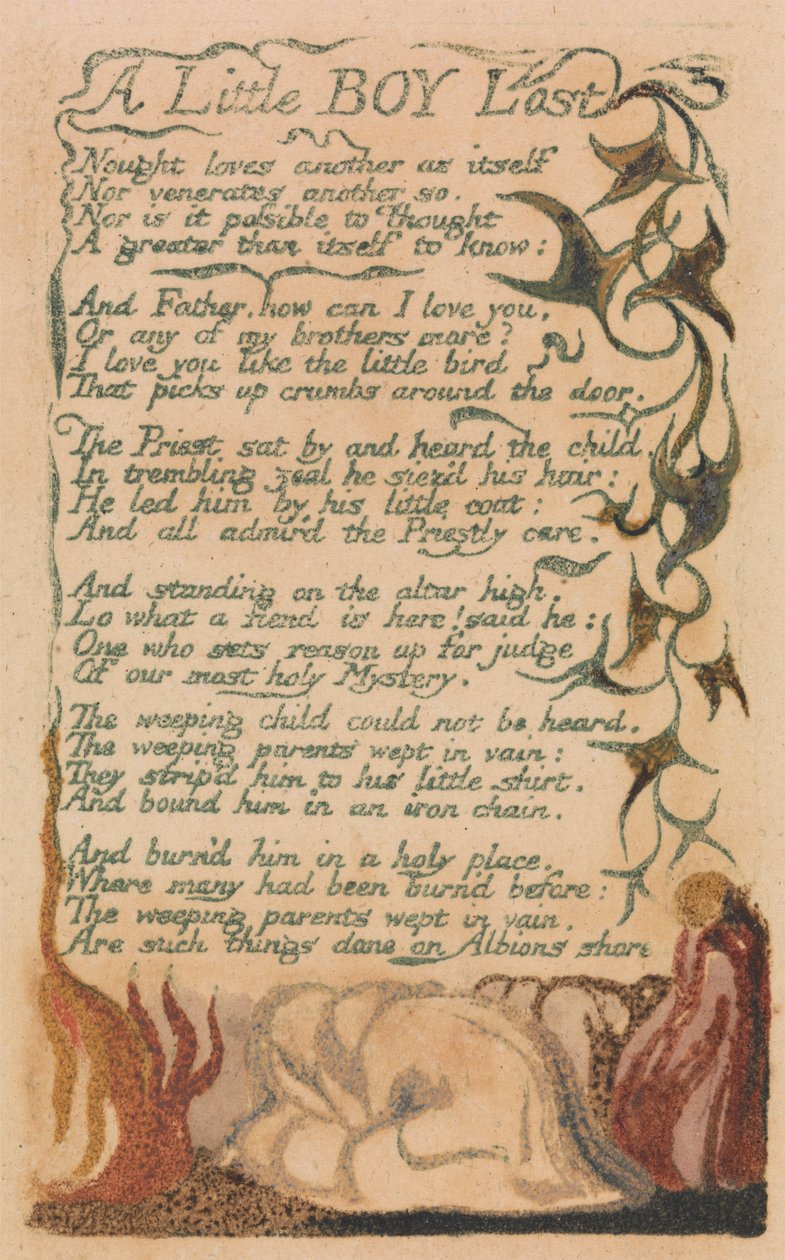 Songs of Innocence and of Experience, Plaat 43, "A Little Boy Lost" (Bentley 50) door William Blake