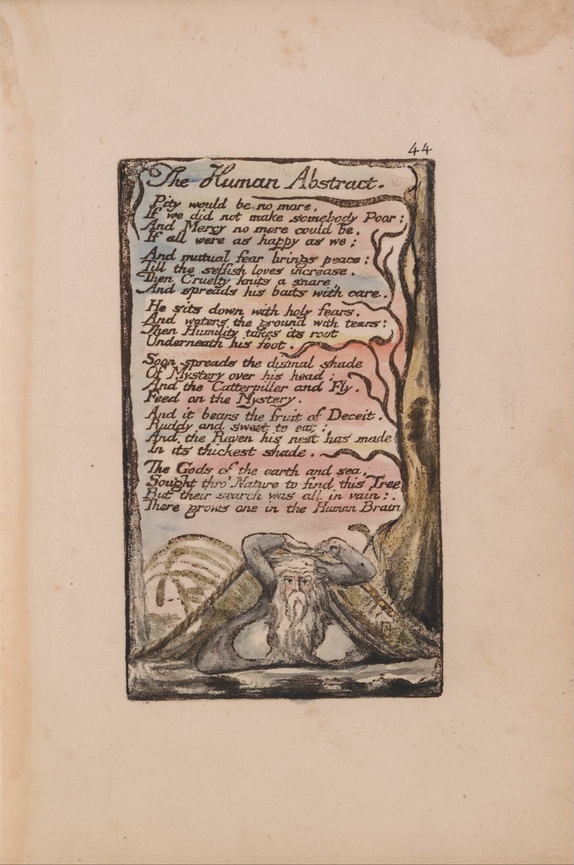 Liederen van Onschuld en Ervaring, Plaat 44, Het Menselijke Abstract (Bentley 47) door William Blake
