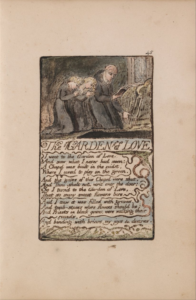 Liederen van Onschuld en Ervaring, Plaat 45, De tuin van liefde (Bentley 44) door William Blake