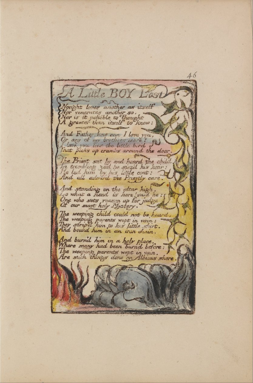 Liederen van Onschuld en Ervaring, Plaat 46, Een kleine jongen verloren (Bentley 50) door William Blake