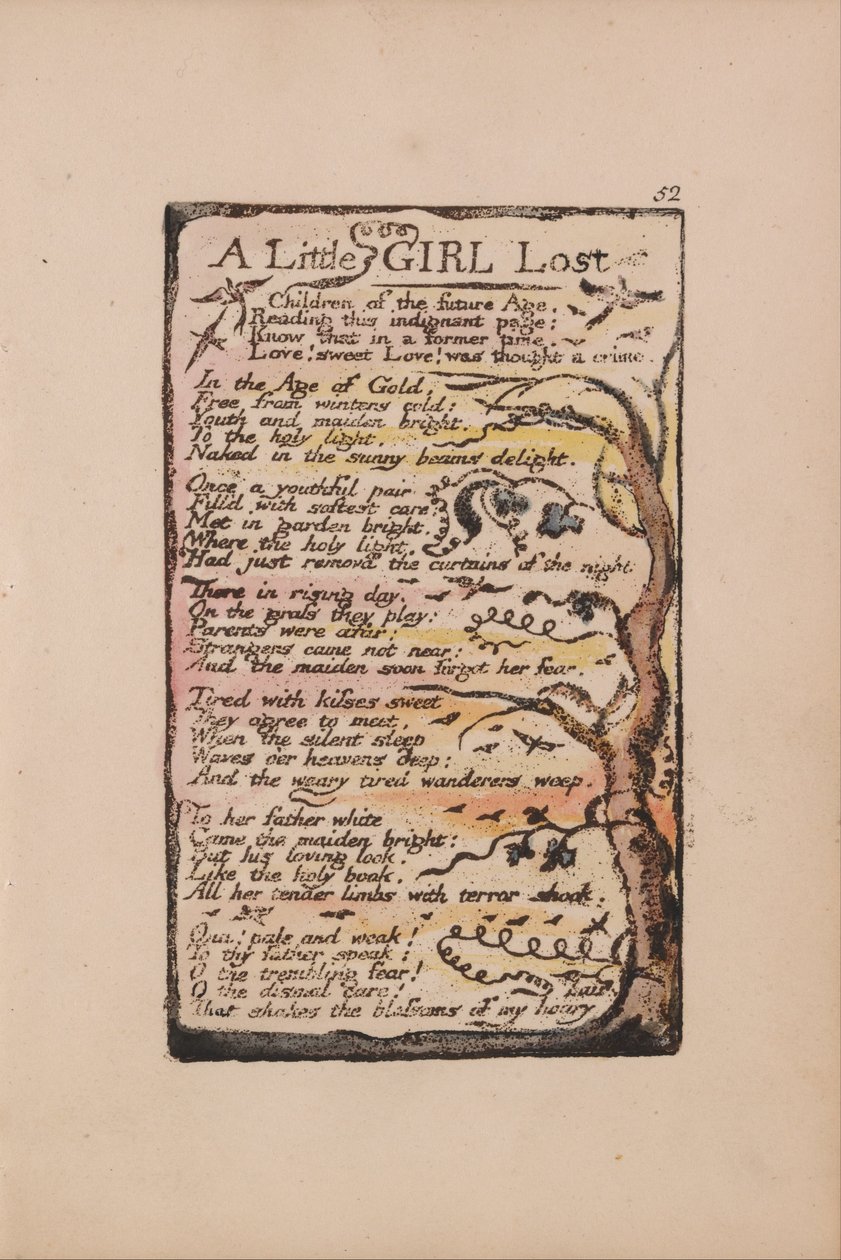 Liederen van Onschuld en Ervaring, Plaat 52, Een Klein Meisje Verloren (Bentley 51) door William Blake