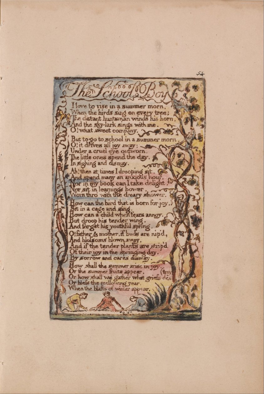 Liederen van Onschuld en Ervaring, Plaat 54, De Schooljongen (Bentley 53) door William Blake