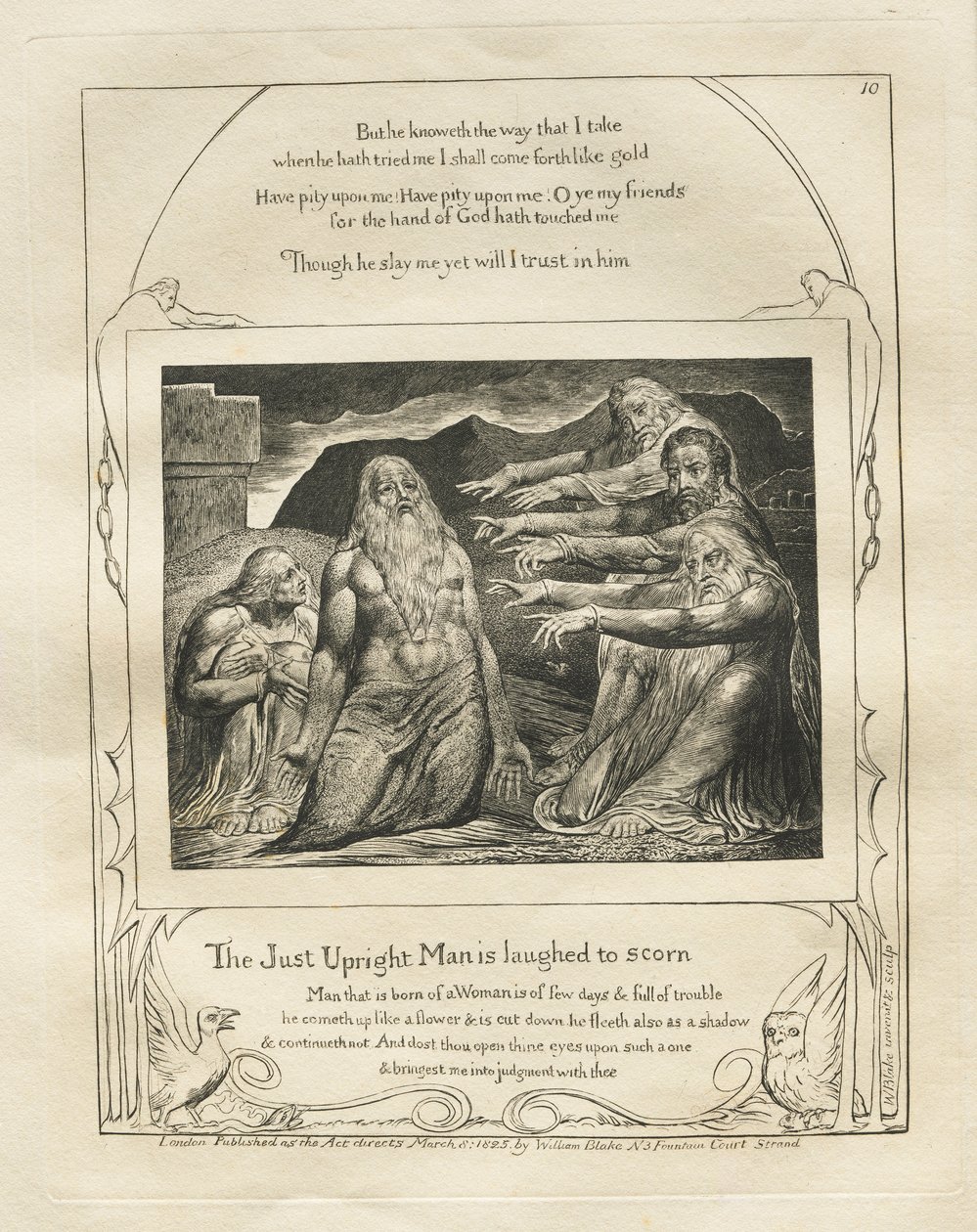 Het Boek van Job: Pl. 10, De rechtvaardige oprechte man wordt bespot door William Blake