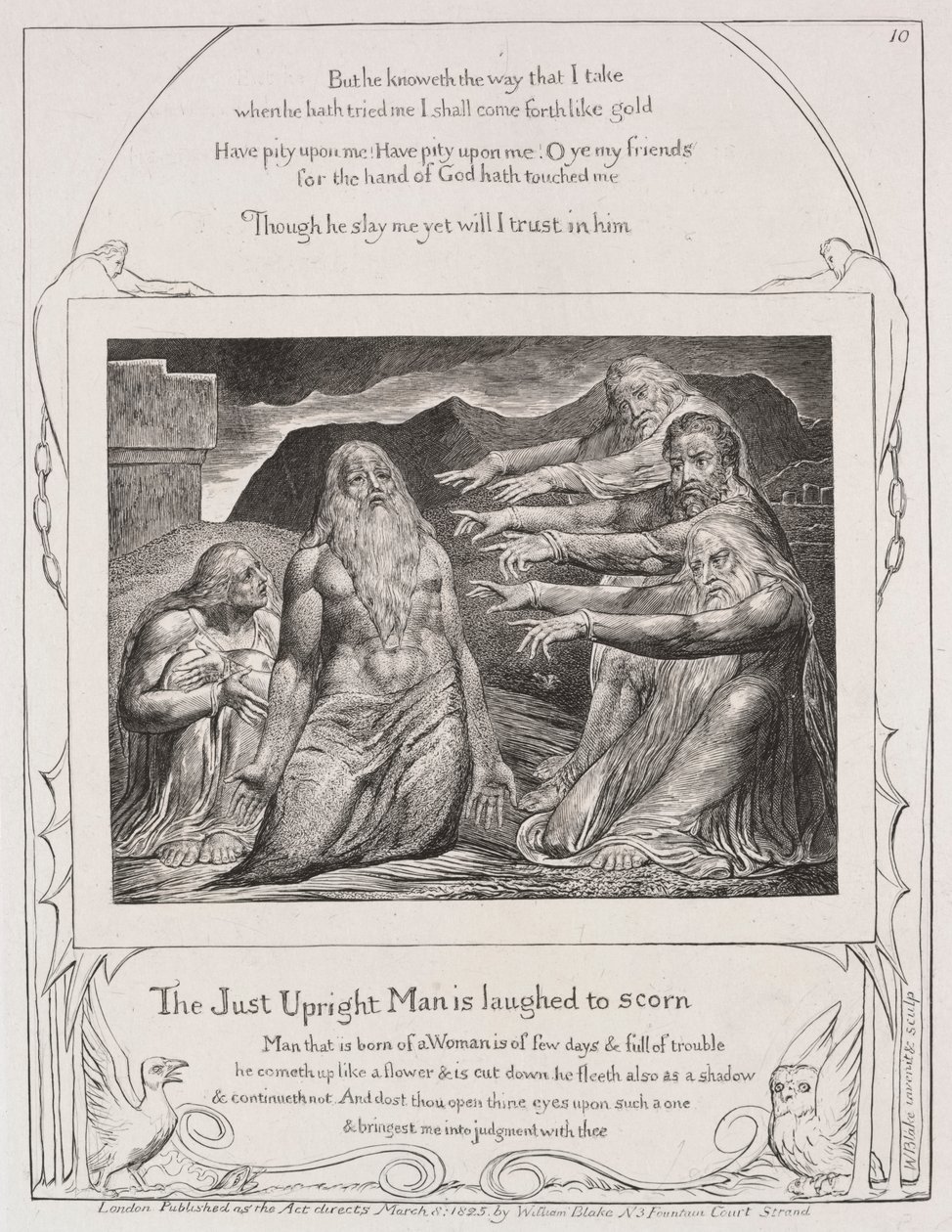 Het Boek van Job: Pl. 10, De rechtvaardige oprechte man wordt bespot door William Blake