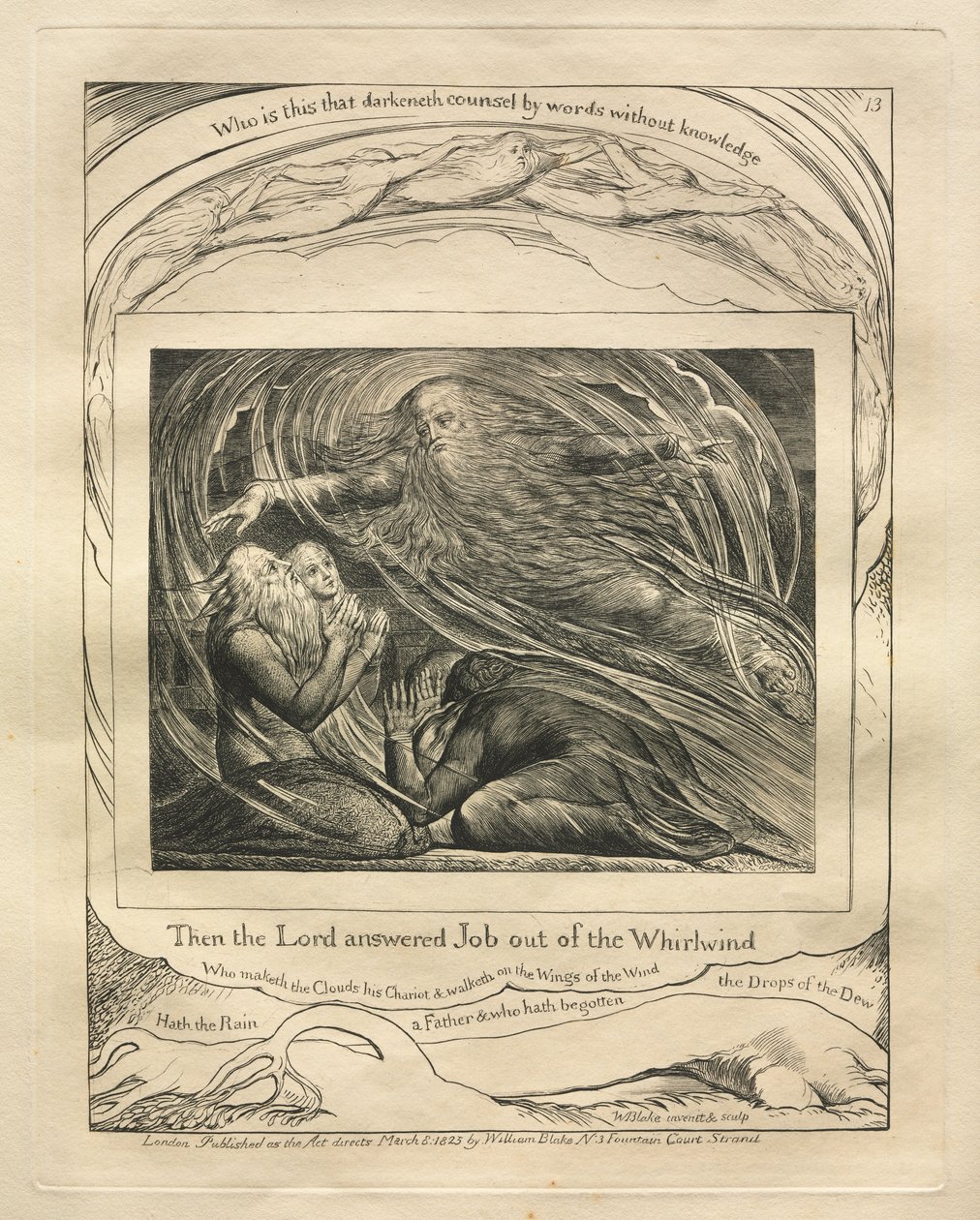 Het Boek van Job: Pl. 13, Toen antwoordde de Heer Job uit de wervelwind door William Blake