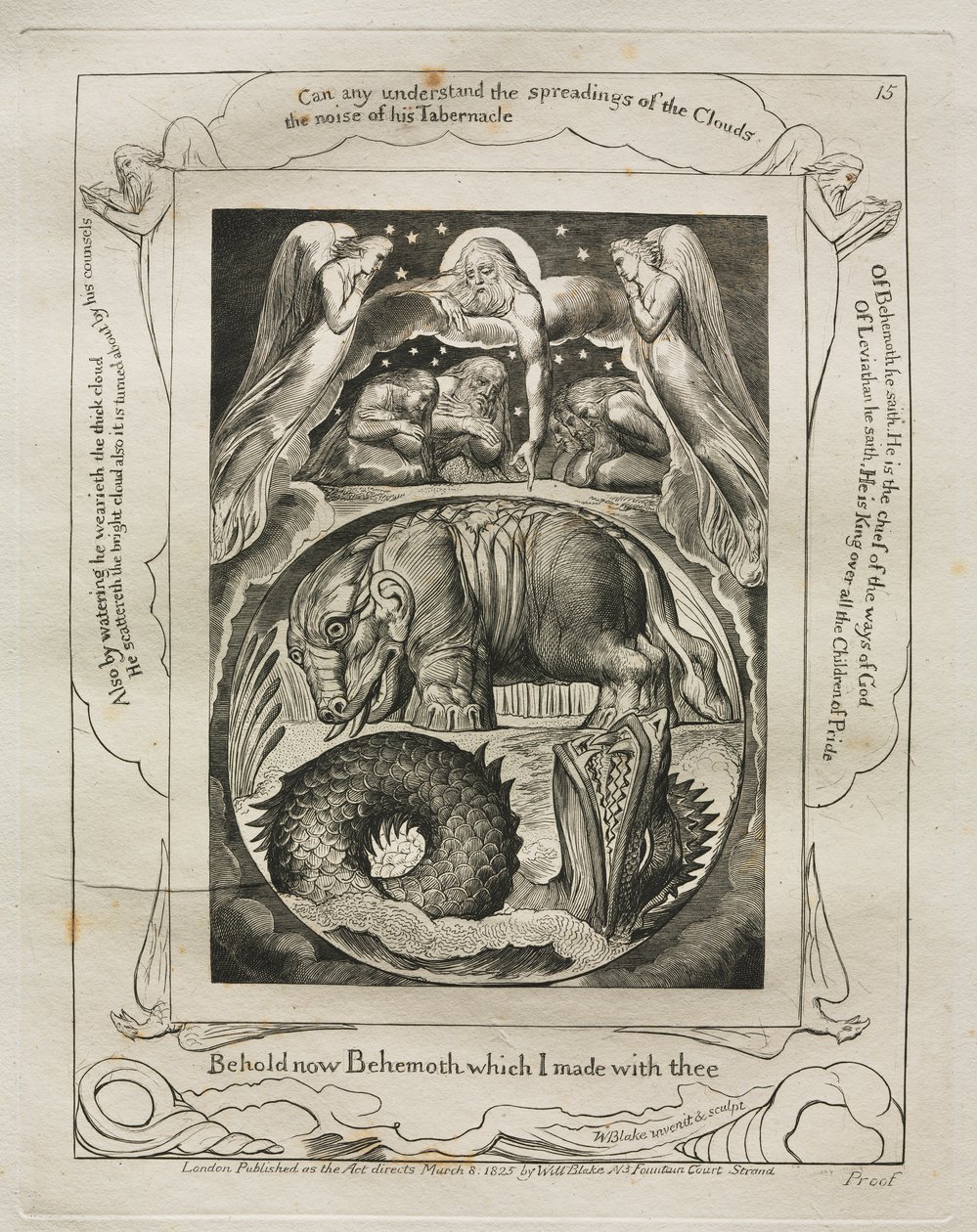 Het Boek Job: Pl. 15, Zie nu Behemoth die ik met jou heb gemaakt door William Blake