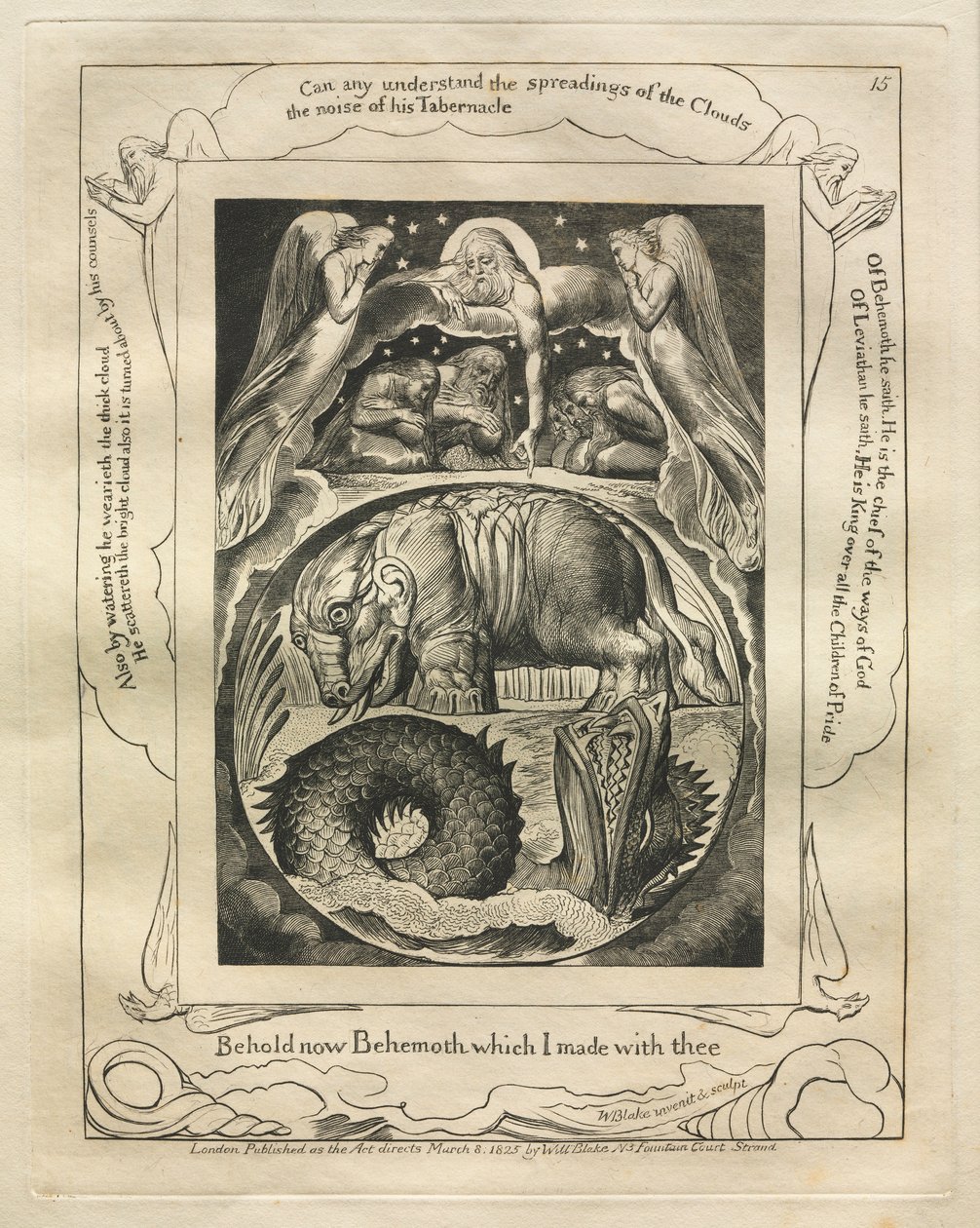 Het Boek van Job: Pl. 15, Zie nu Behemoth die ik met jou maakte, 1825 door William Blake