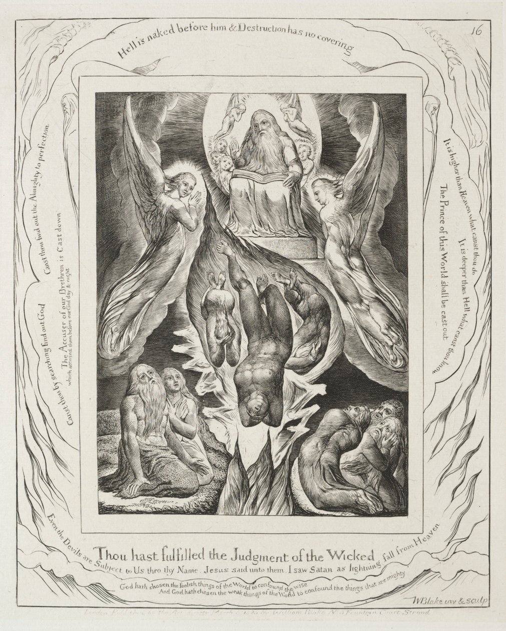 Het Boek van Job: Pl. 16, Gij hebt het oordeel van de goddeloze vervuld, 1825 door William Blake