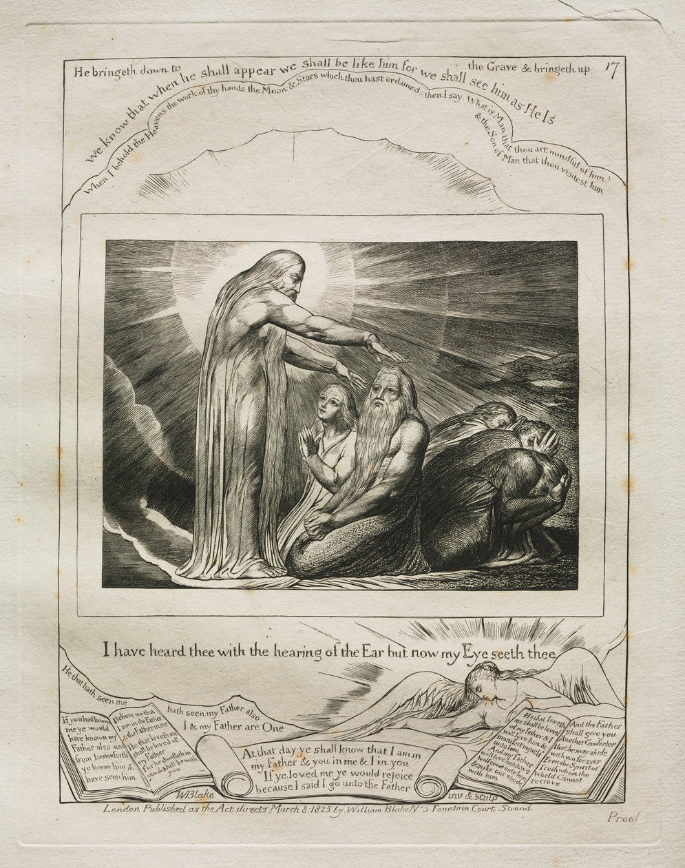 Het Boek van Job: Pl. 17, Ik heb u gehoord met het gehoor van het oor maar nu mijn oog..., 1825 door William Blake