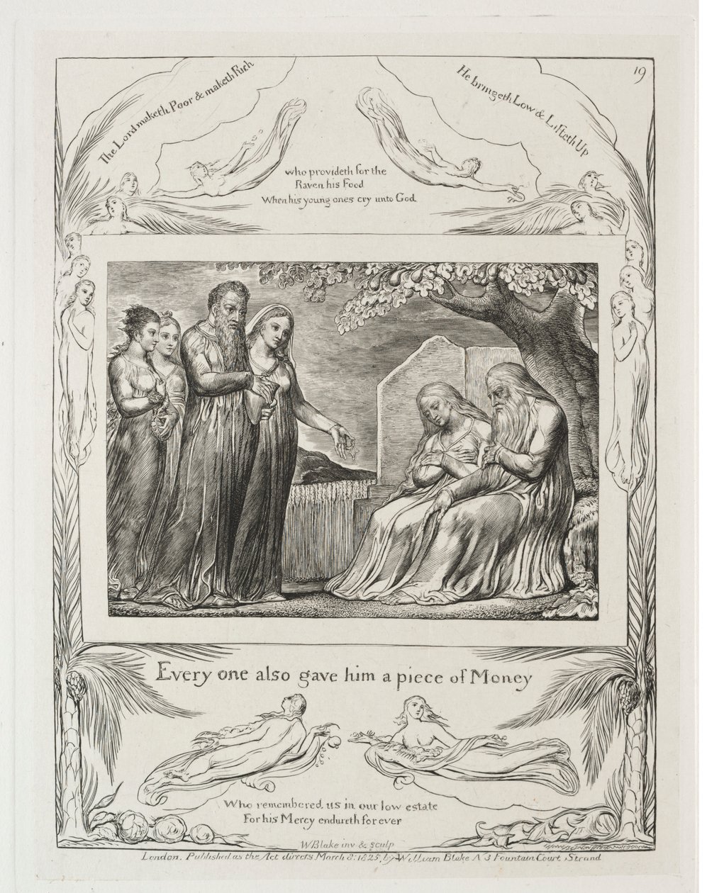 Het Boek van Job: Pl. 19, Iedereen gaf hem ook een stuk geld, 1825 door William Blake