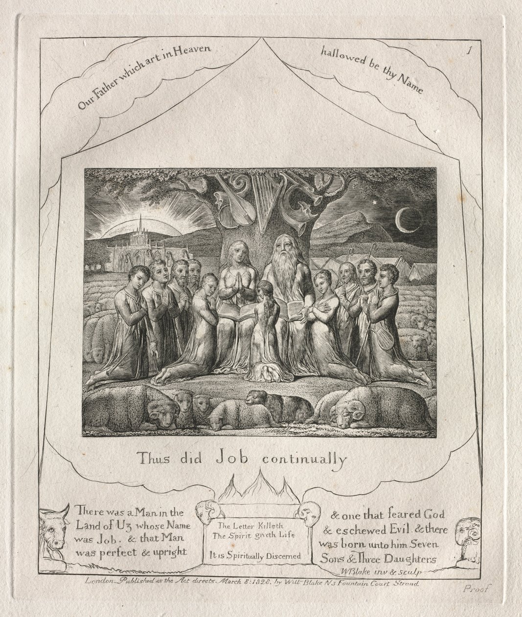 Het Boek van Job: Pl. 1, Zo deed Job voortdurend, 1825 door William Blake