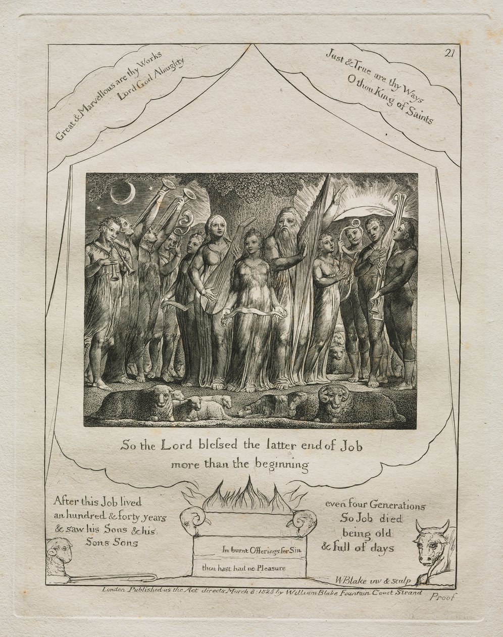Het Boek Job: Pl. 21, Dus de Heer zegende het latere einde van Job / meer dan het begin door William Blake