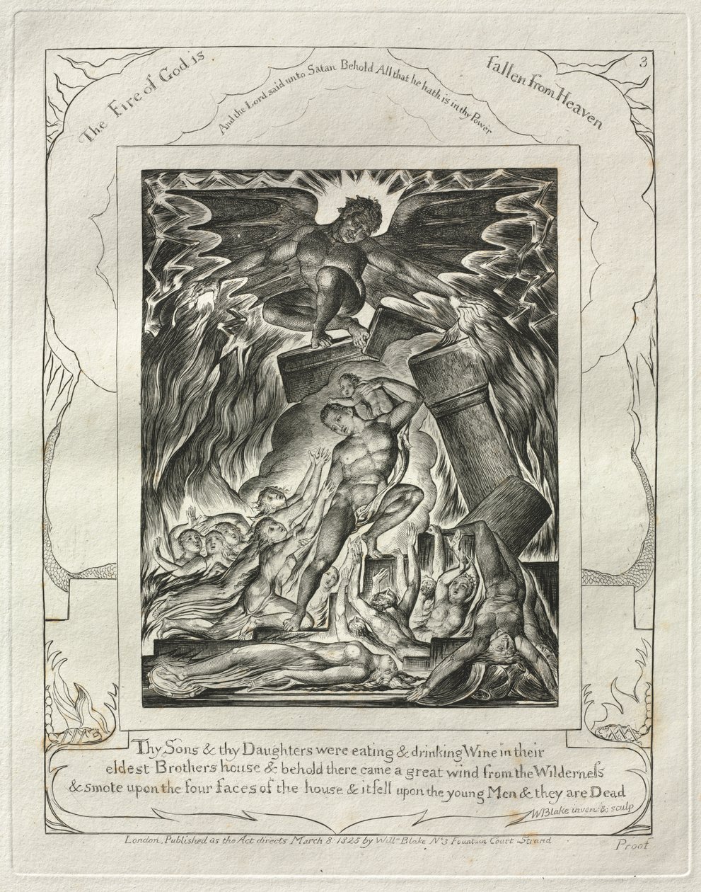 Het Boek Job: Pl. 3, Jouw Zonen en jouw Dochters aten en dronken Wijn in hun / oudste Broers huis door William Blake