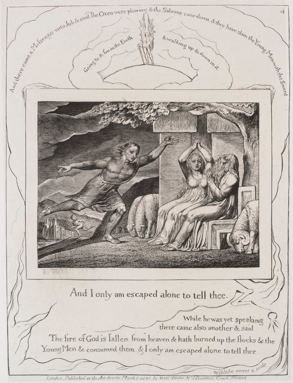 Het Boek van Job: Pl. 4, en ik ben alleen ontsnapt om het u te vertellen door William Blake