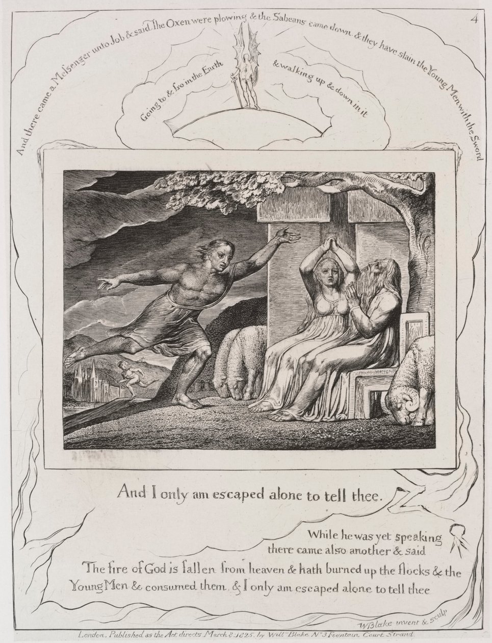 Het Boek van Job: Pl. 4, en ik alleen ben ontsnapt om het u te vertellen, 1825 door William Blake