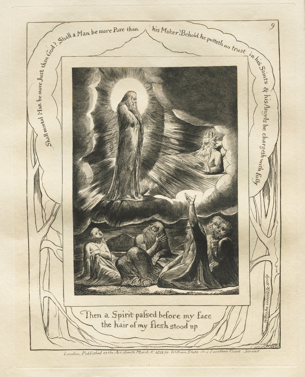 Het Boek van Job: Pl. 9, Toen ging een geest voor mijn gezicht voorbij, het haar van mijn vlees stond overeind door William Blake