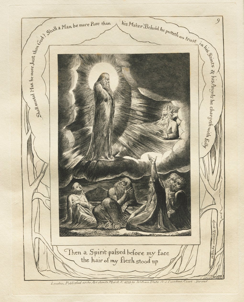 Het Boek van Job: Pl. 9, Toen een Geest voor mijn gezicht voorbijging, stond het haar van mijn vlees overeind, 1825 door William Blake