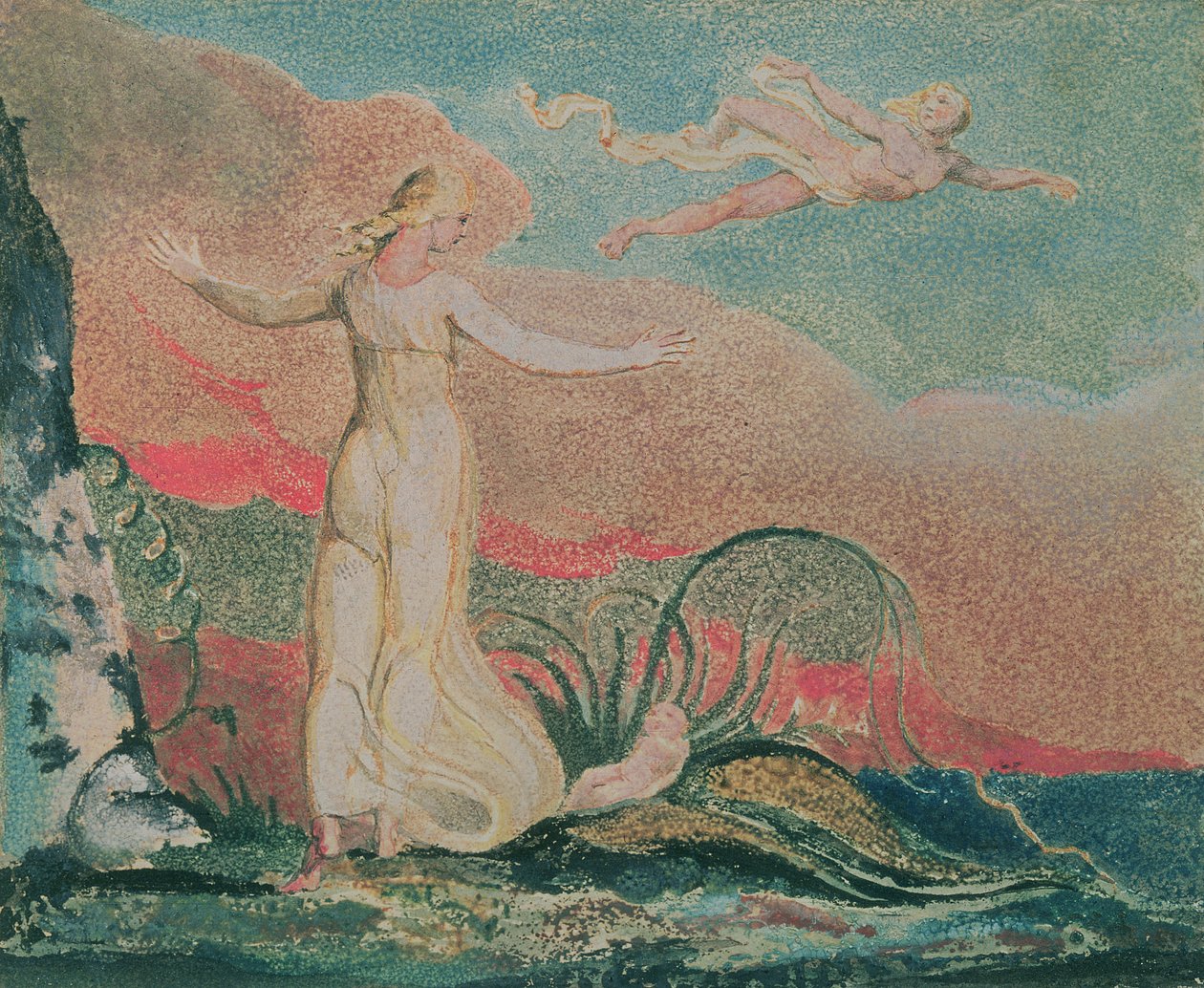 Het Boek van Thel; Plaat 4 Thel in de Vale of Har, 1794 door William Blake