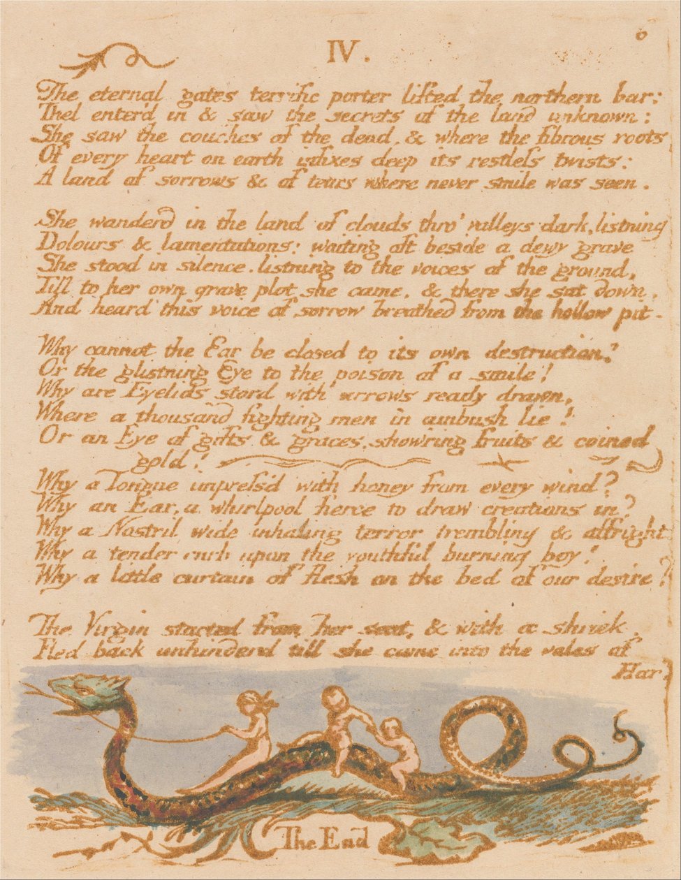 Het Boek van Thel, Plaat 8, IV. , De eeuwige poorten . . . . door William Blake