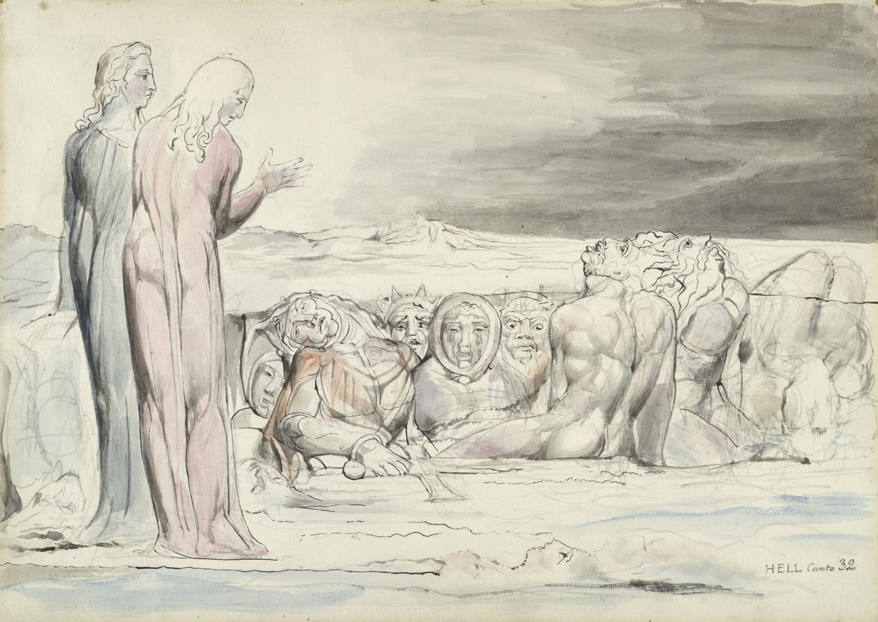 De Cirkel van Verraders: Alberti Broers, illustratie bij de Goddelijke Komedie van Dante Alighieri, 1824-27 door William Blake