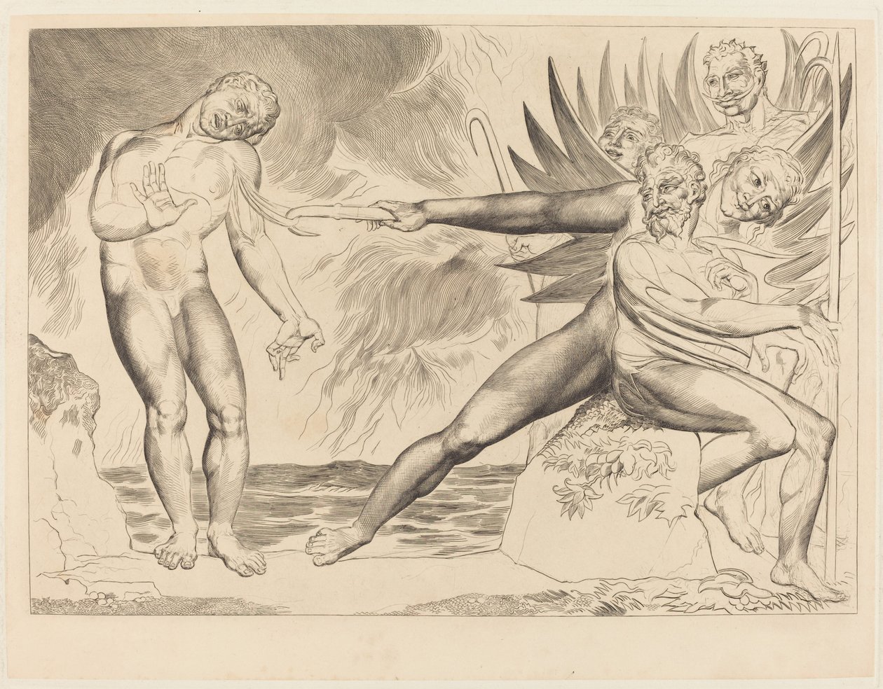 De Cirkel van de Corrupte Ambtenaren; de Duivels die Ciampolo Martelen door William Blake