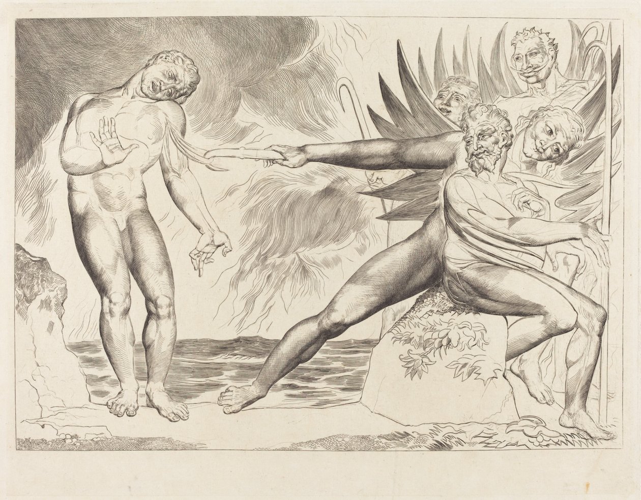 De Cirkel van de Corrupte Ambtenaren; de Duivels die Ciampolo Martelen door William Blake