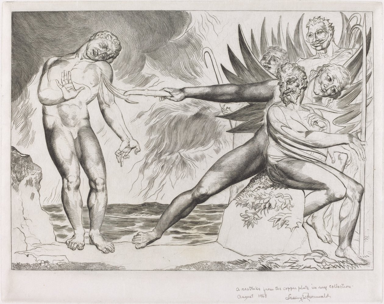 De cirkel van de corrupte ambtenaren, de duivels die Ciampolo martelen door William Blake