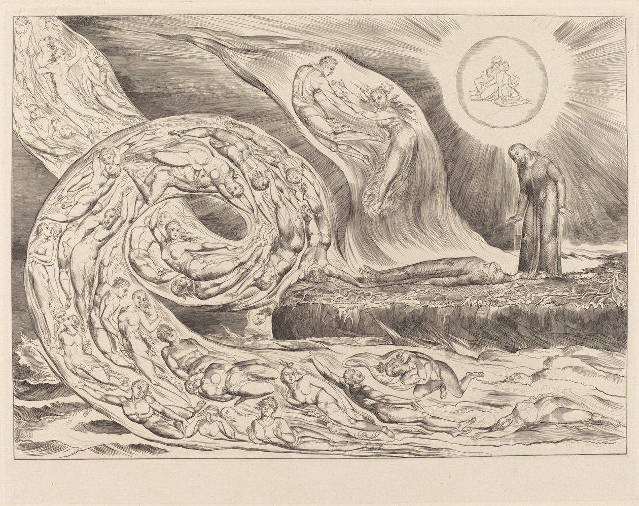 De Cirkel van de Wellustigen: Paolo en Francesca door William Blake