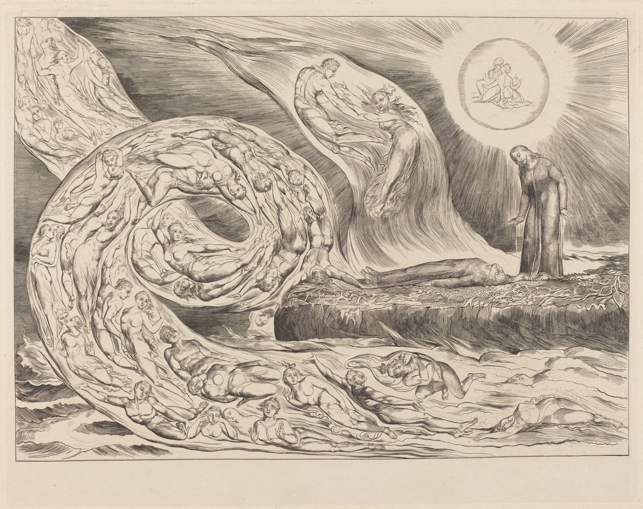 De kring van de wellustigen: Paolo en Francesca door William Blake