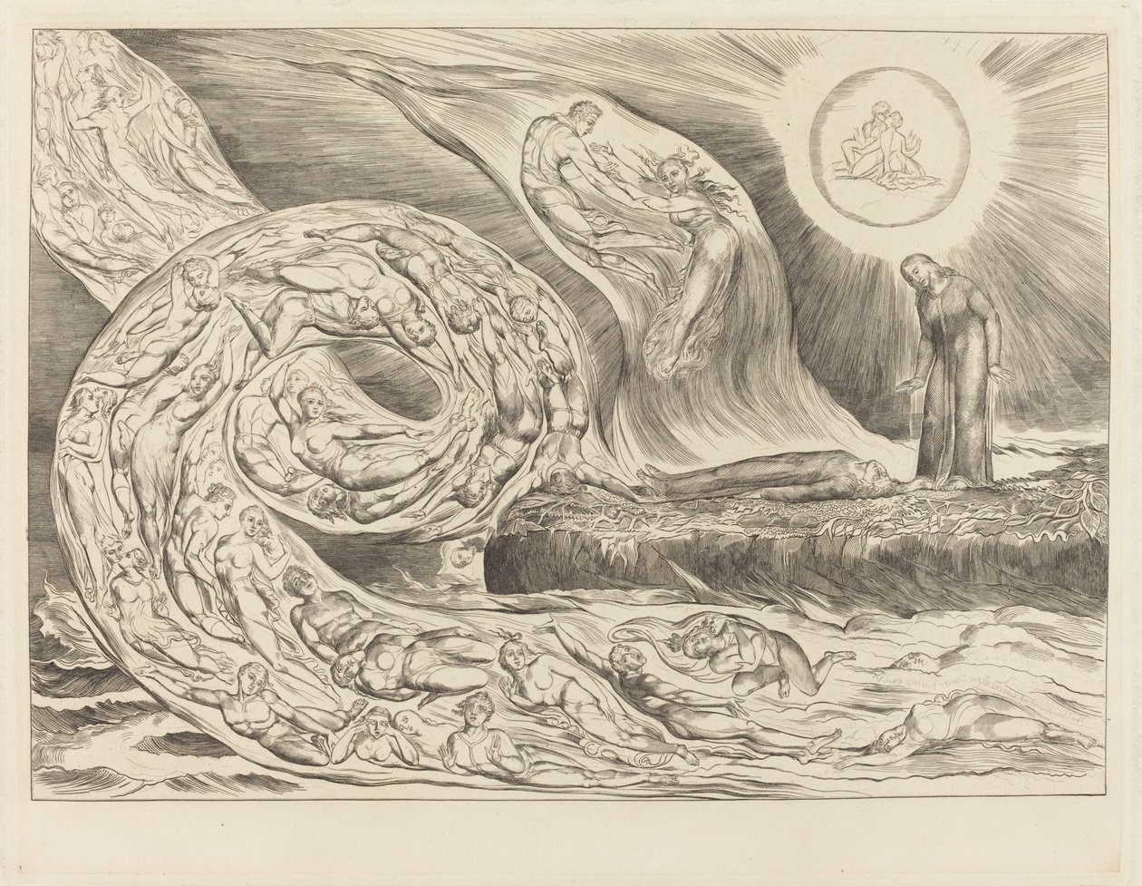 De cirkel van de wellustigen: Paolo en Francesca door William Blake