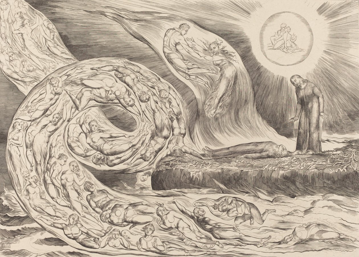 De Cirkel van de Wellustigen: Paolo en Francesca door William Blake