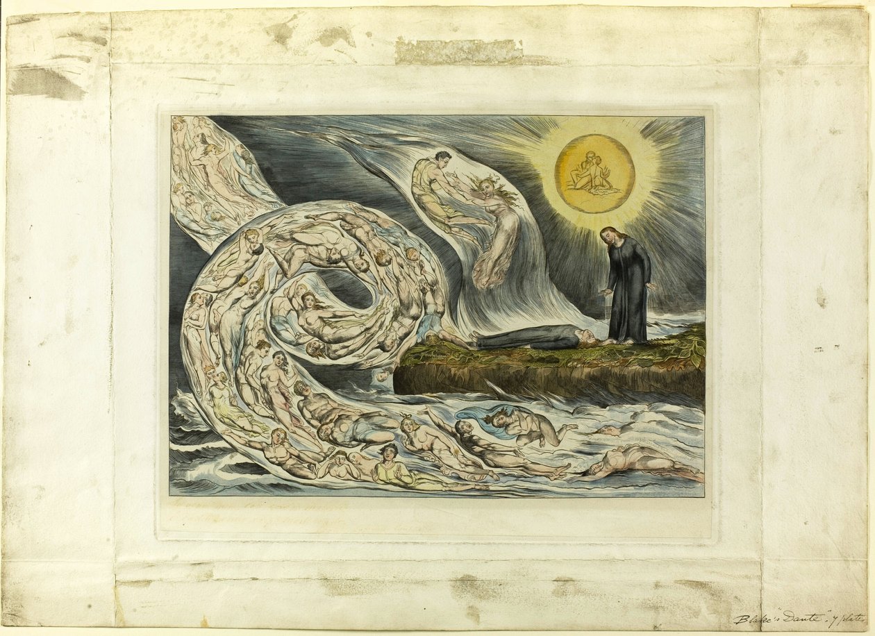 De kring van de wellustigen: Paolo en Francesca. Inferno, canto V door William Blake