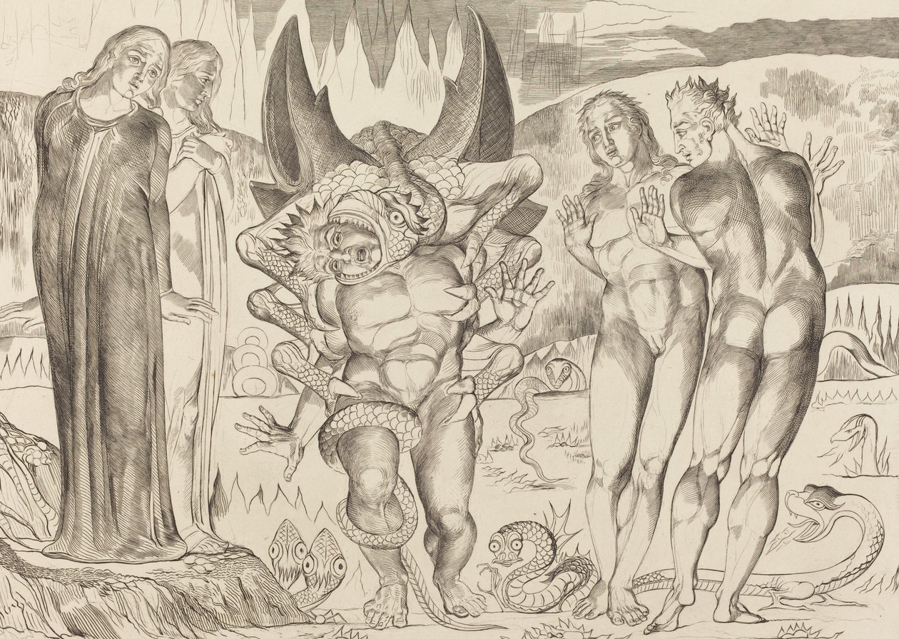 De Cirkel van de Dieven, Agnolo Brunelleschi Aangevallen door een Zesvoetige Slang door William Blake