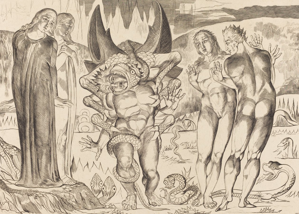 De Cirkel van de Dieven, Agnolo Brunelleschi Aangevallen door een Zesvoetige Slang door William Blake