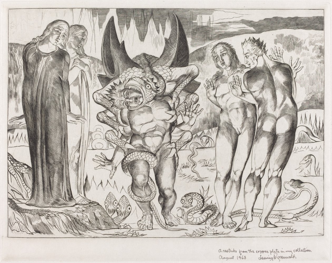 De cirkel van de dieven, Agnolo Brunelleschi aangevallen door een zesvoetige slang door William Blake