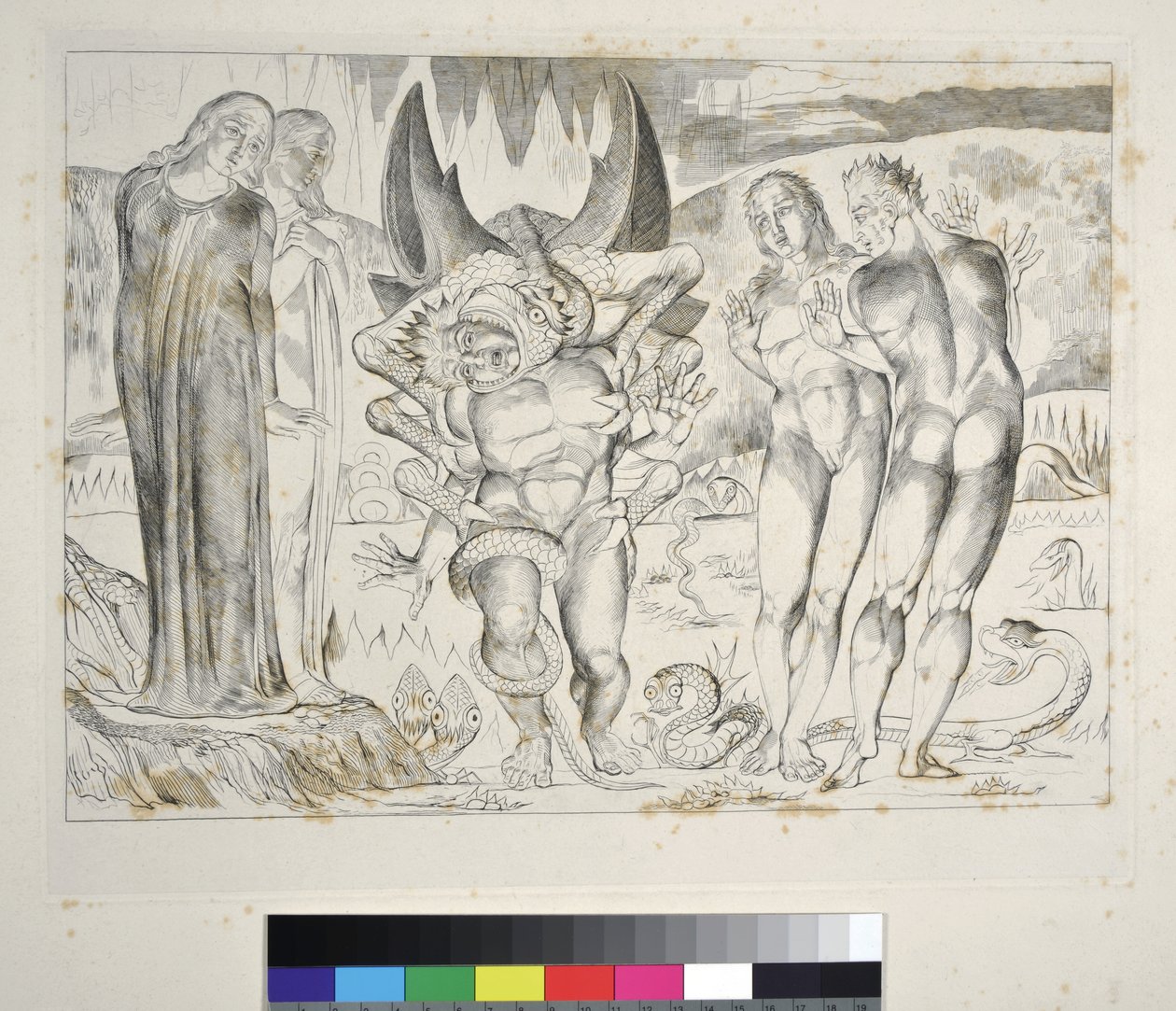 De Cirkel van de Dieven: Agnolo Brunelleschi aangevallen door een zesvoetige slang. Inferno, Canto XXV, illustratie bij de 