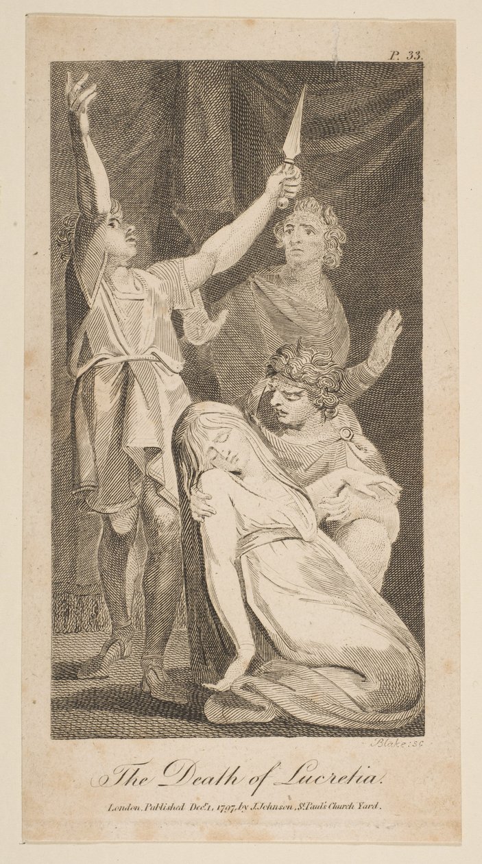 De dood van Lucretia, uit Allens Nieuwe en Onpartijdige Romeinse Geschiedenis door William Blake